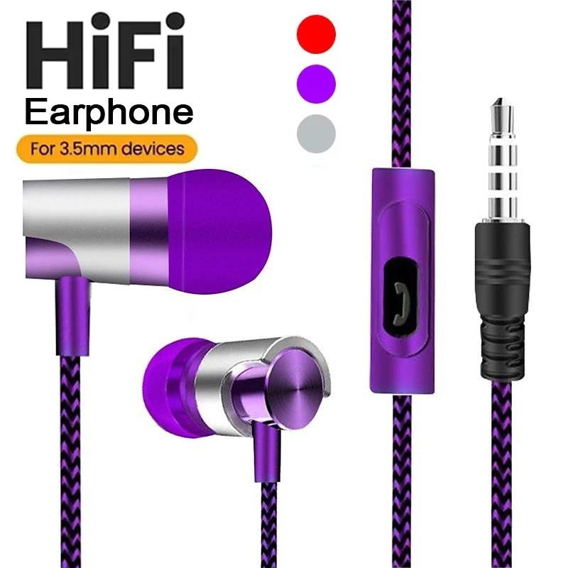 Running Gear Headphones - Wired Earphones In-Ear Headset Metal Bass