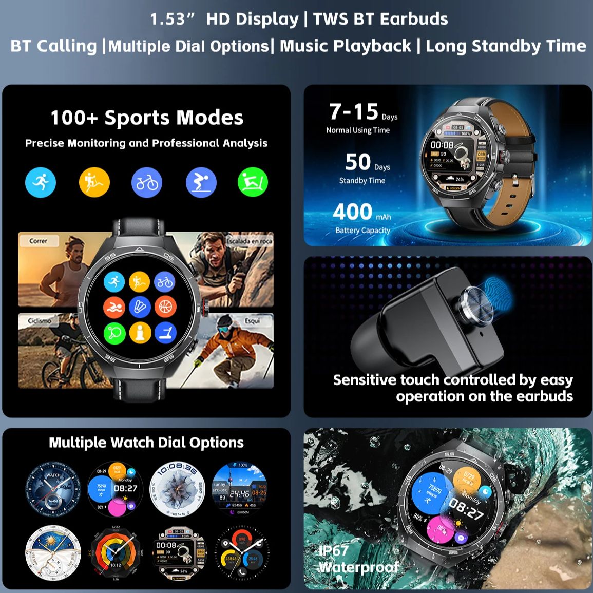 NFC Headset Smart Watch 2 in 1 - Earphone Sport Hook recension och pris